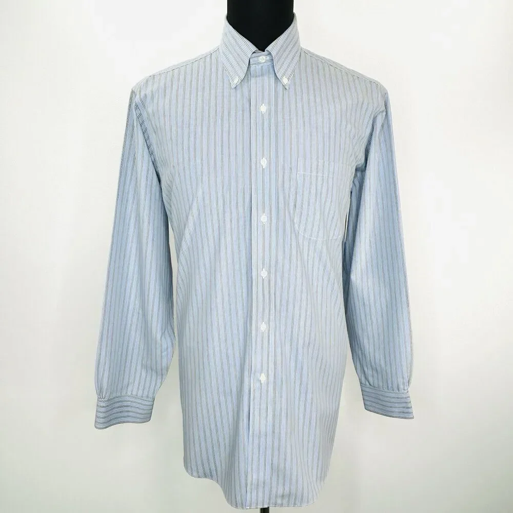 Vintage Brooks Brothers Shirt Men 16 -34 Blue Green Supima Cotton Preppy Classic